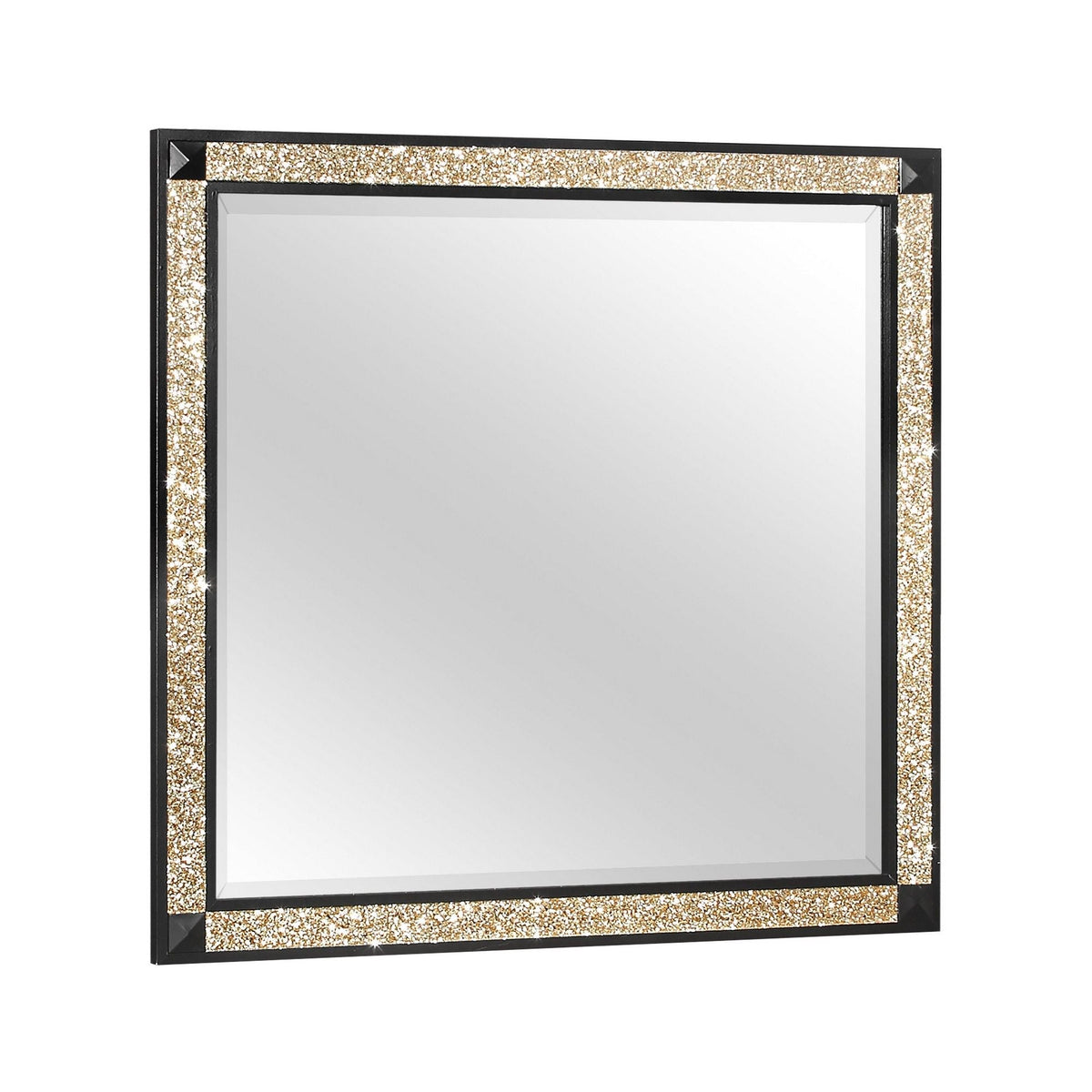 Lively bedroom set mirror panel with black frame and gold glitter border on Tampa Home & Garden Store