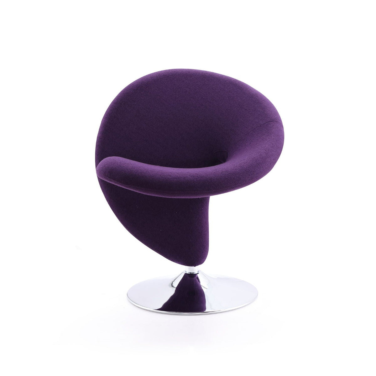Swivel lounge chair with wool-blend upholstery in purple by HouseOfZazla with chrome base on Tampa Home & Garden Store