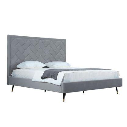 Crosby upholstered bed in gray fabric with diamond-tufted headboard and slats by HouseOfZazla on Tampa Home & Garden Store