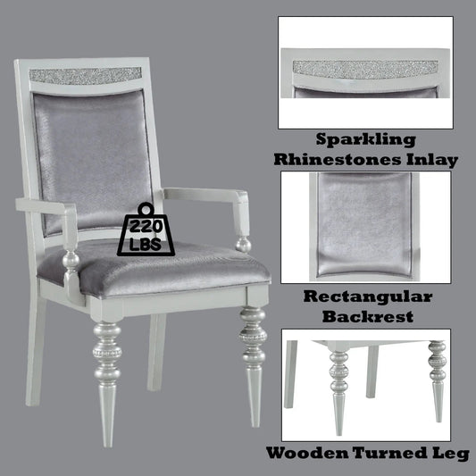 Maverick Arm Chair Set of 2 Silver with rhinestone inlay and grey upholstery on wooden legs on Tampa Home & Garden Store