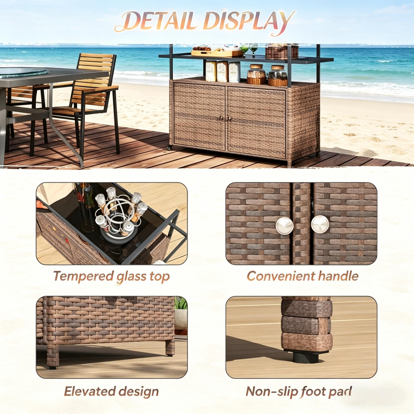 Portable Rattan Cart for Patio and Garden Use