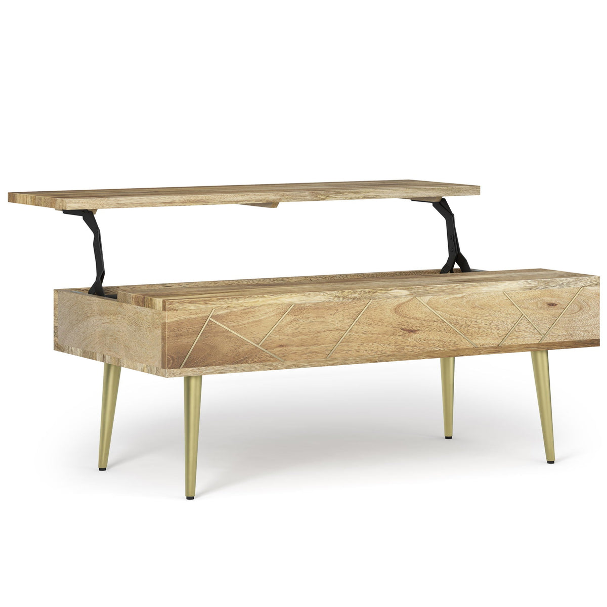 Handcrafted lift-top coffee table and storage by HouseOfZazla in natural wood with black metal legs on Tampa Home & Garden Store