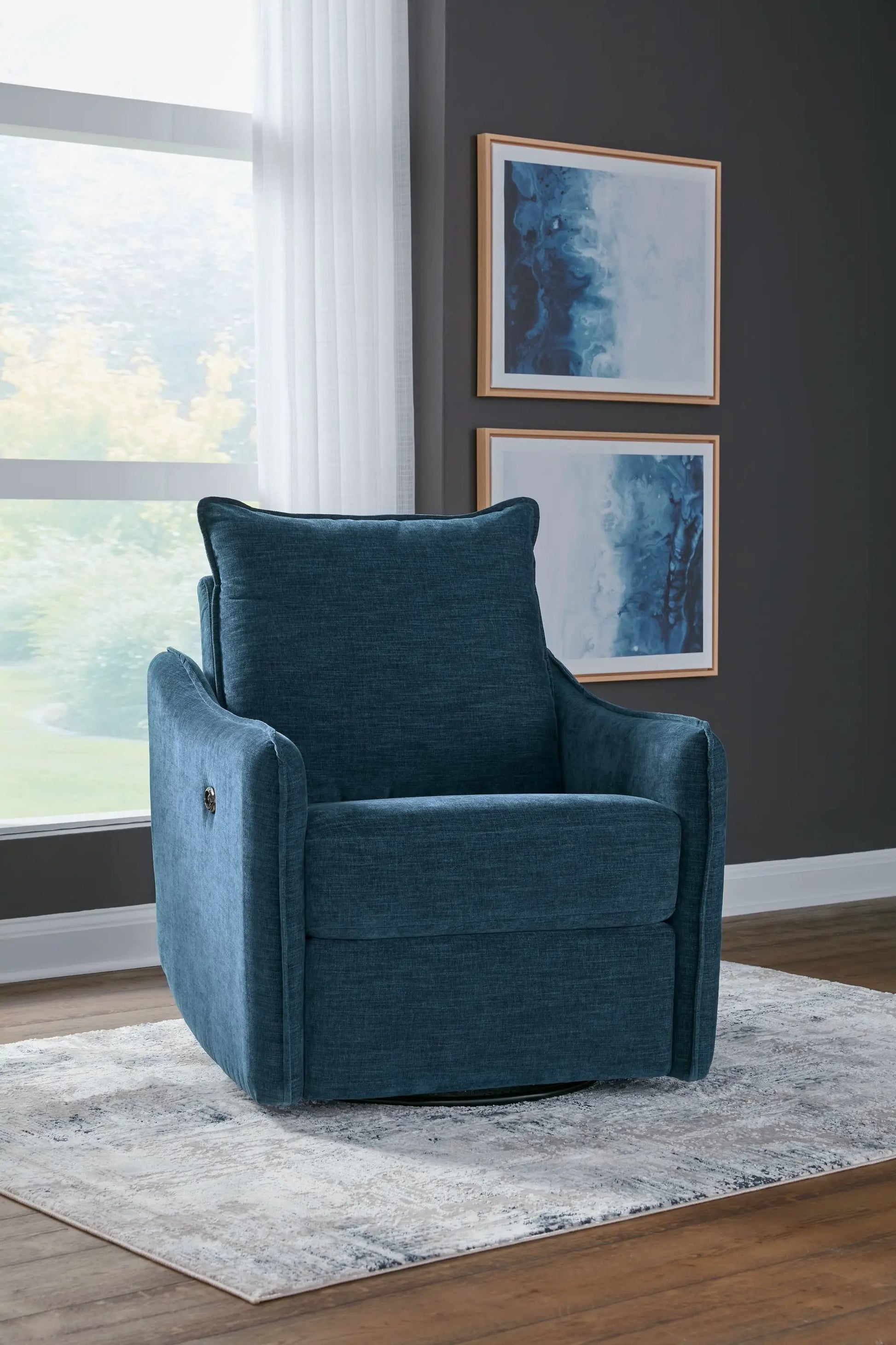 Mcburg Swivel Power Recliner blue fabric swivel chair by Unique Piece Furniture on Tampa Home & Garden Store