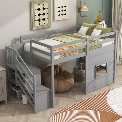 Loft bed with storage staircase and LED light, gray finish by HouseOfZazla on Tampa Home & Garden Store