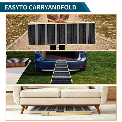 Dog ramp HouseOfZazla with wooden frame, dark gray non-slip pads, adjustable height on Tampa Home & Garden Store