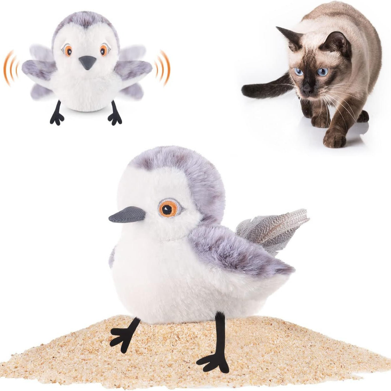 Interactive cat plush bird toy set with two birds and flapping wings for indoor enrichment on Tampa Home & Garden Store