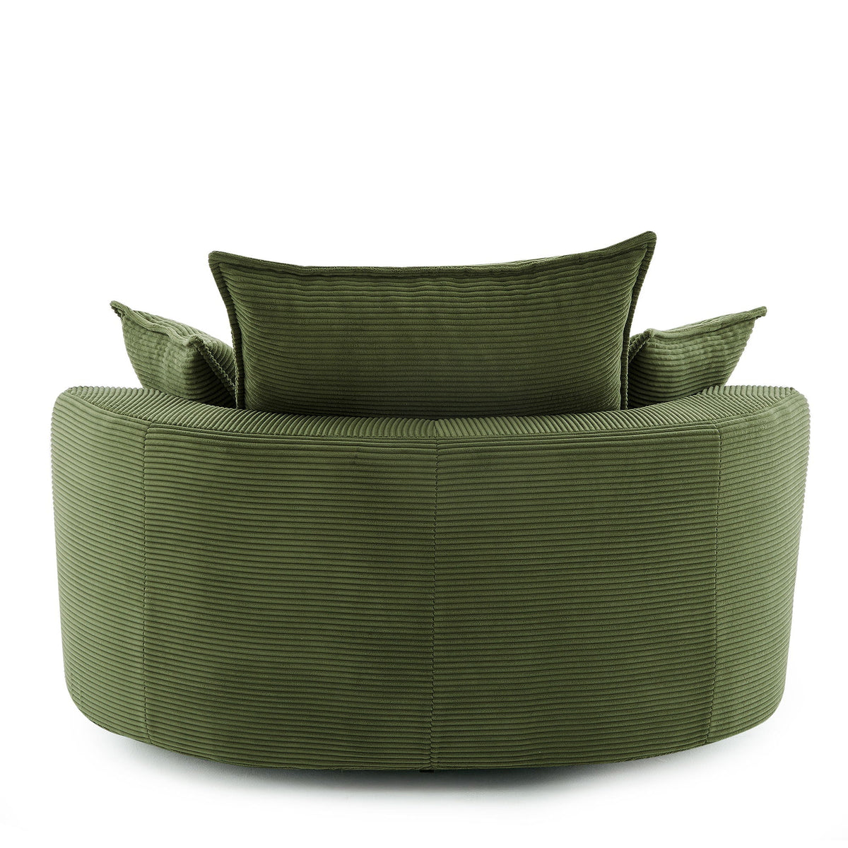 Swivel barrel chair with cushions and pillows in olive green fabric by HouseOfZazla on Tampa Home & Garden Store