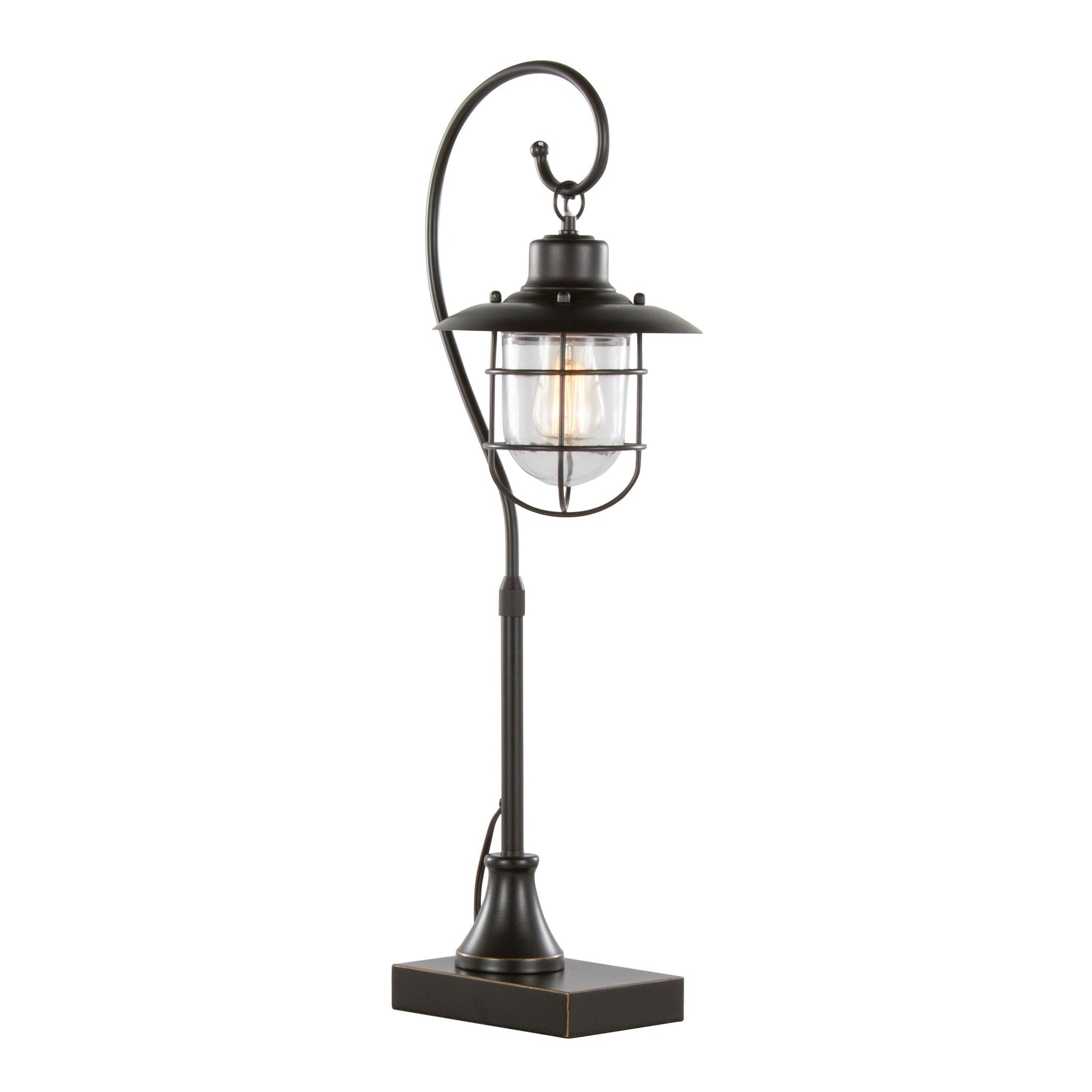 Landen contemporary task lamp oil rubbed bronze finish with clear lantern glass shade on Tampa Home & Garden Store