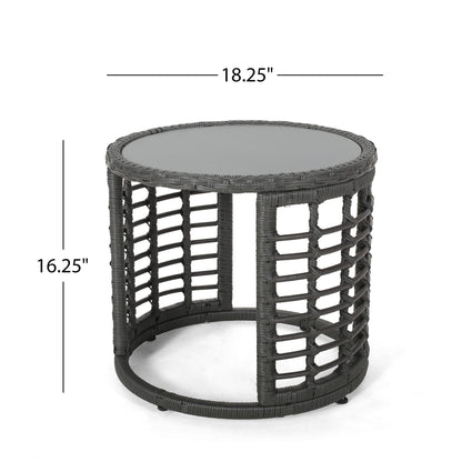 Achill Boho Wicker Side Table with Glass Top