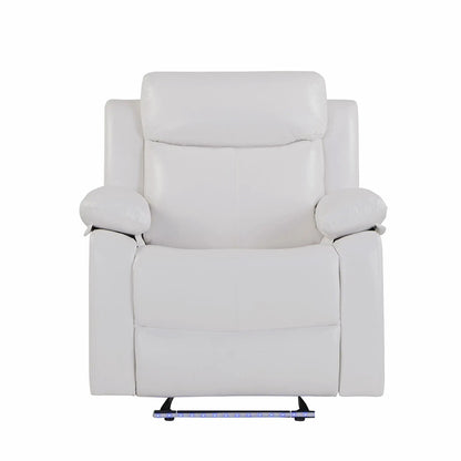 Blanche glider recliner in white faux-leather with pillow-top arms and LED lighting on Tampa Home & Garden Store