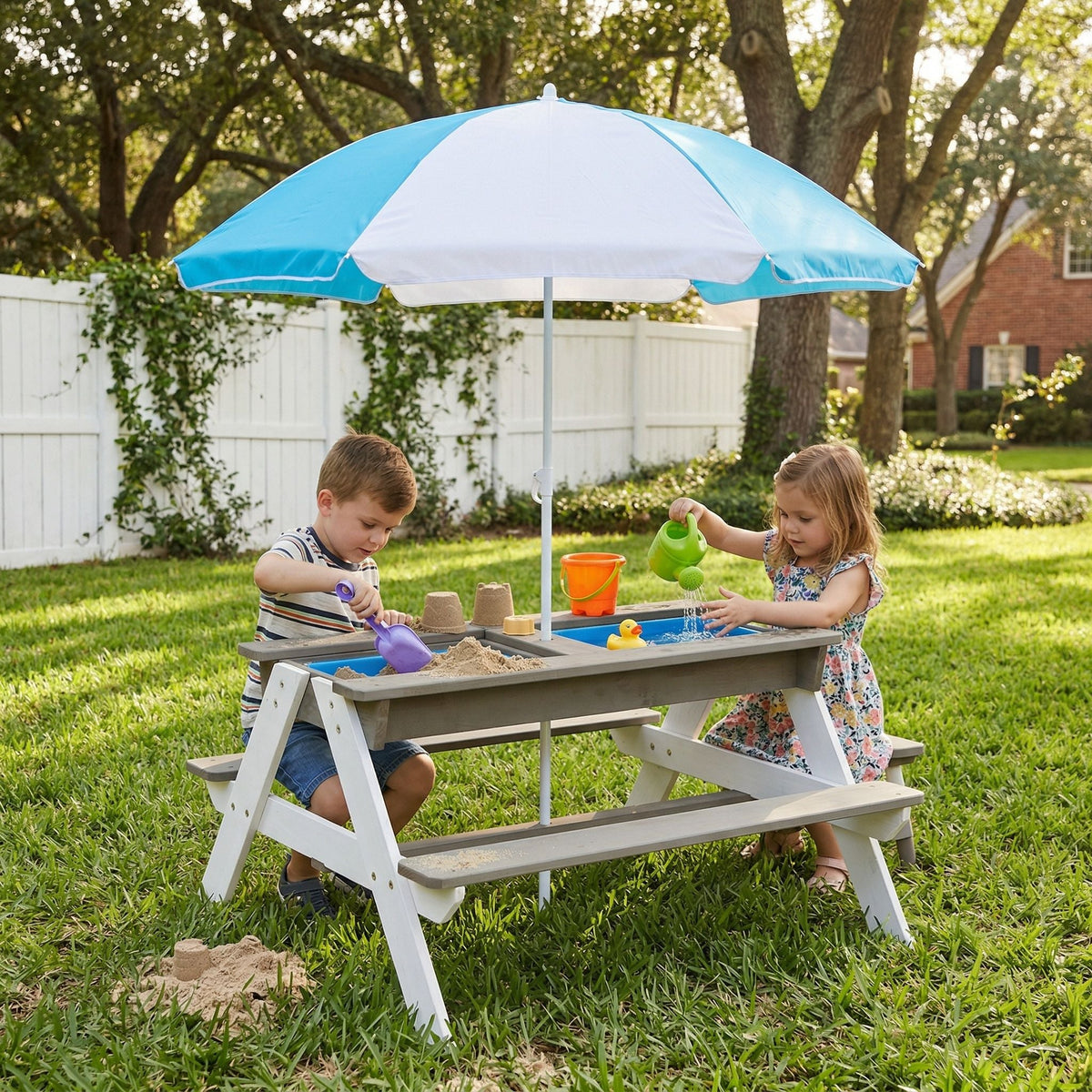 Kids cedar outdoor picnic table with sand and water tray by HouseOfZazla on Tampa Home & Garden Store