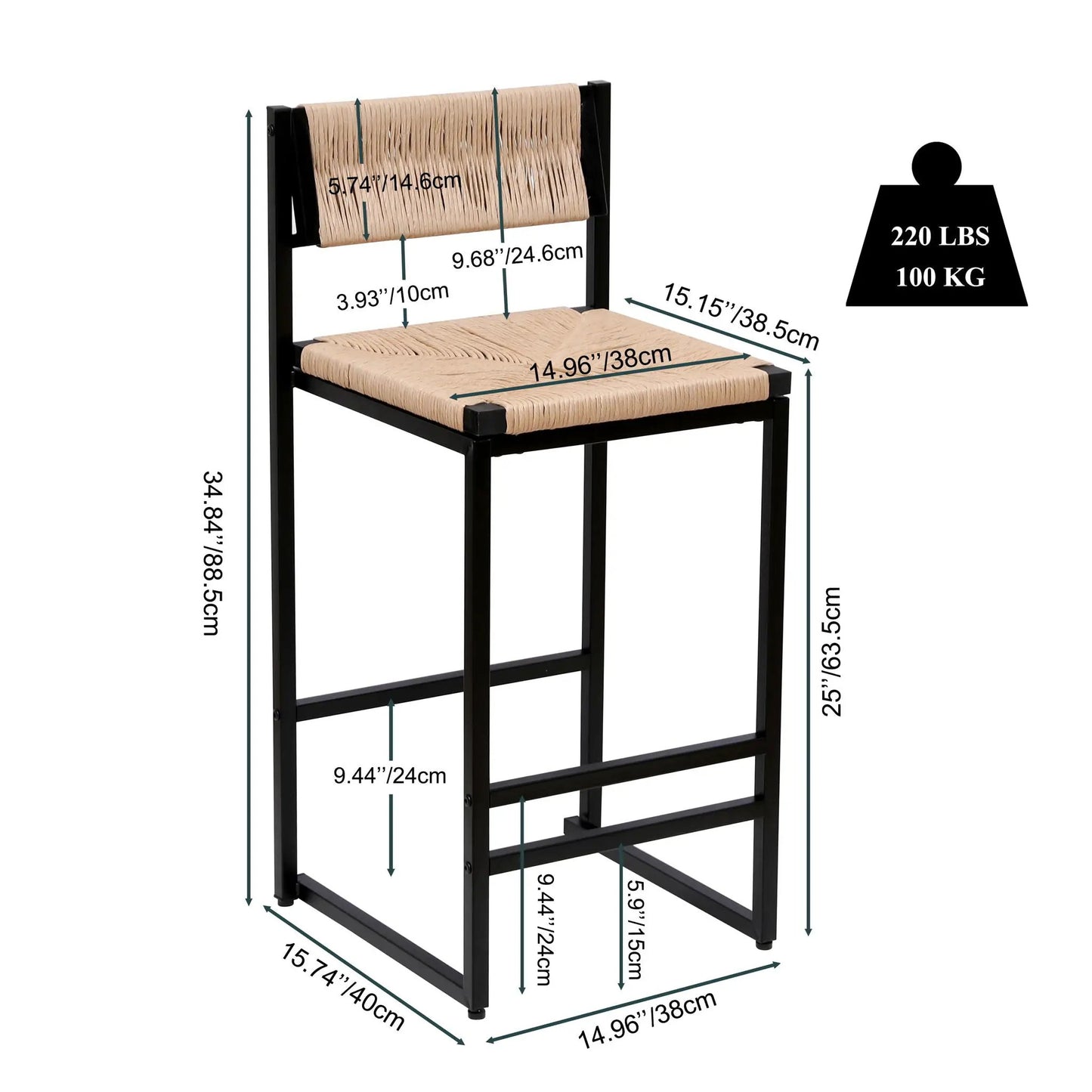 Bar Stools Paper Rope Weave Dining Chairs