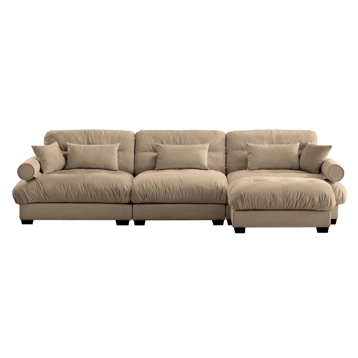 Modern sectional sofa with ottoman in beige fabric; round bolster arms, 2-piece HouseOfZazla set on Tampa Home & Garden Store