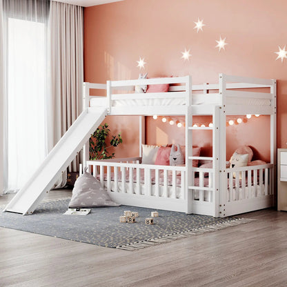 Functional bunk bed with ladder and slide in white wood pink bedroom Unique Piece Furniture on Tampa Home & Garden Store