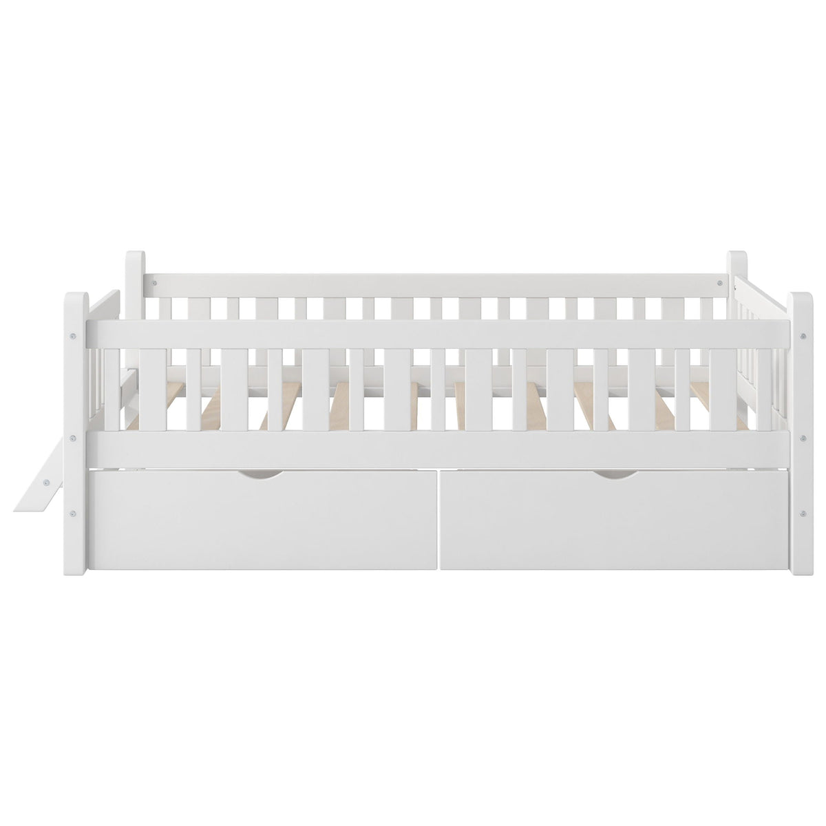 Platform bed with guardrails and two drawers in white by HouseOfZazla on Tampa Home & Garden Store