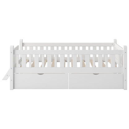 Platform bed with guardrails and two drawers in white by HouseOfZazla on Tampa Home & Garden Store