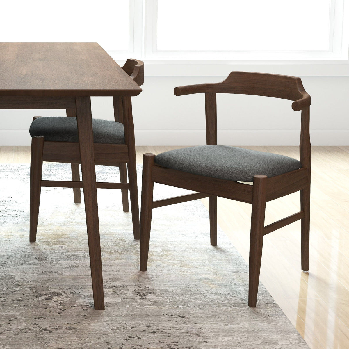 Mid-Century Modern Dining Chair Set of 2 in dark wood with charcoal-gray cushions HouseOfZazla on Tampa Home & Garden Store
