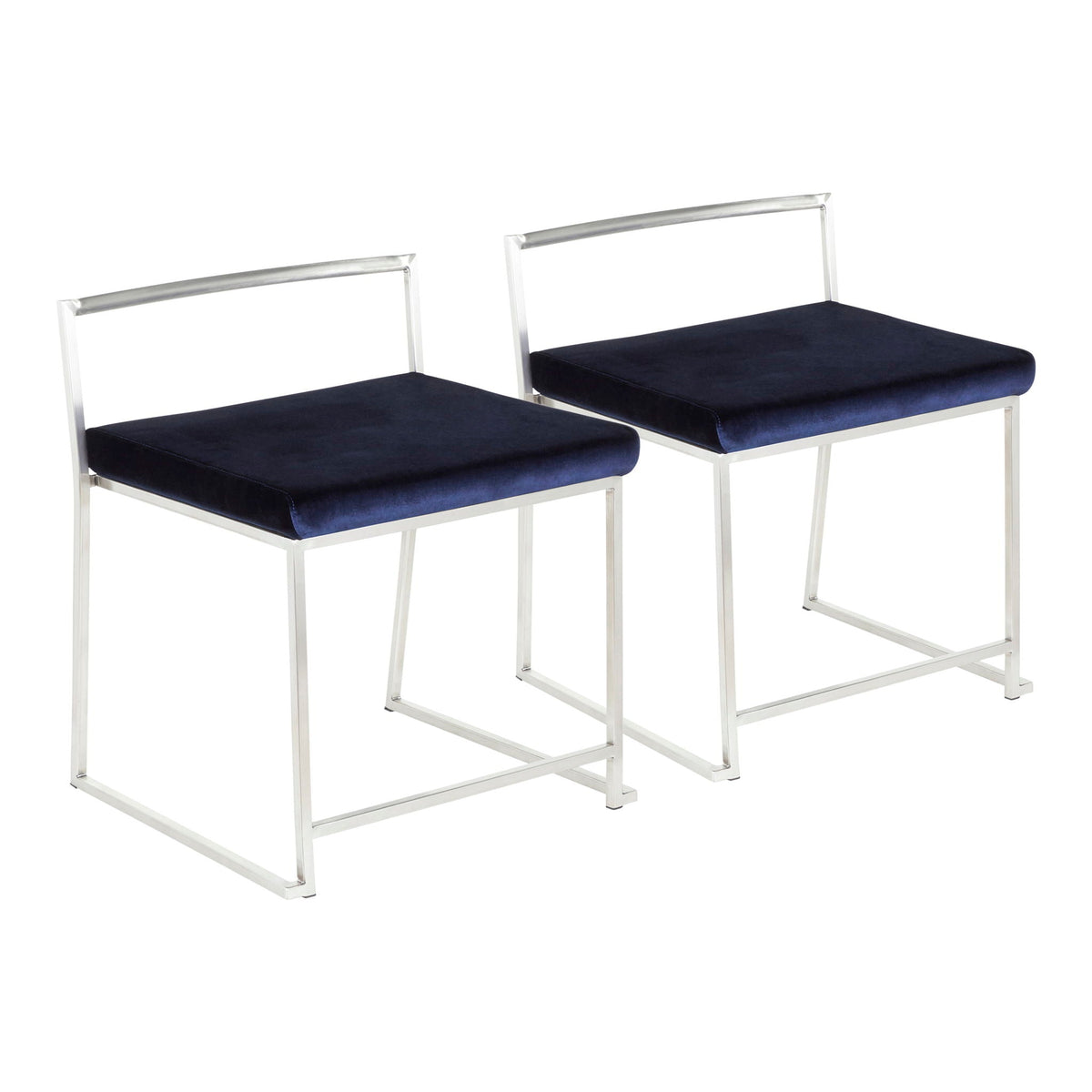 Contemporary stackable dining chair set with metal frame and navy cushions, 2 chairs on Tampa Home & Garden Store