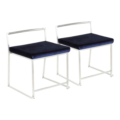 Contemporary stackable dining chair set with metal frame and navy cushions, 2 chairs on Tampa Home & Garden Store