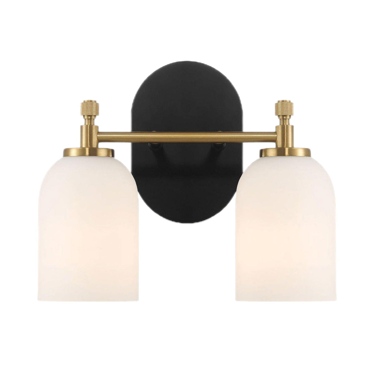 2-Light Vanity Wall Sconce by HouseOfZazla with white frosted glass shades and black/gold finish on Tampa Home & Garden Store