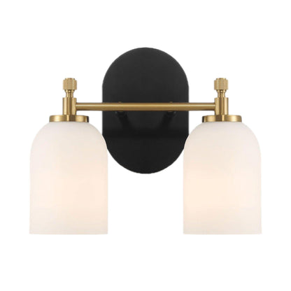 2-Light Vanity Wall Sconce by HouseOfZazla with white frosted glass shades and black/gold finish on Tampa Home & Garden Store