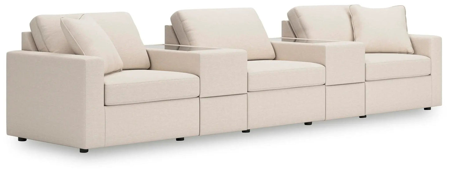Modmax Oyster Sectional beige fabric stationary with 4 seats and clean modern arms on Tampa Home & Garden Store