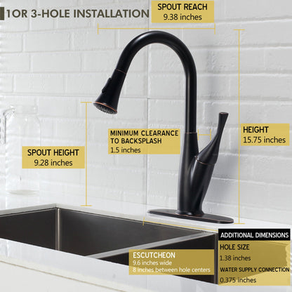 Kitchen faucet with pull-out sprayer in oil-rubbed bronze finish on Tampa Home & Garden Store