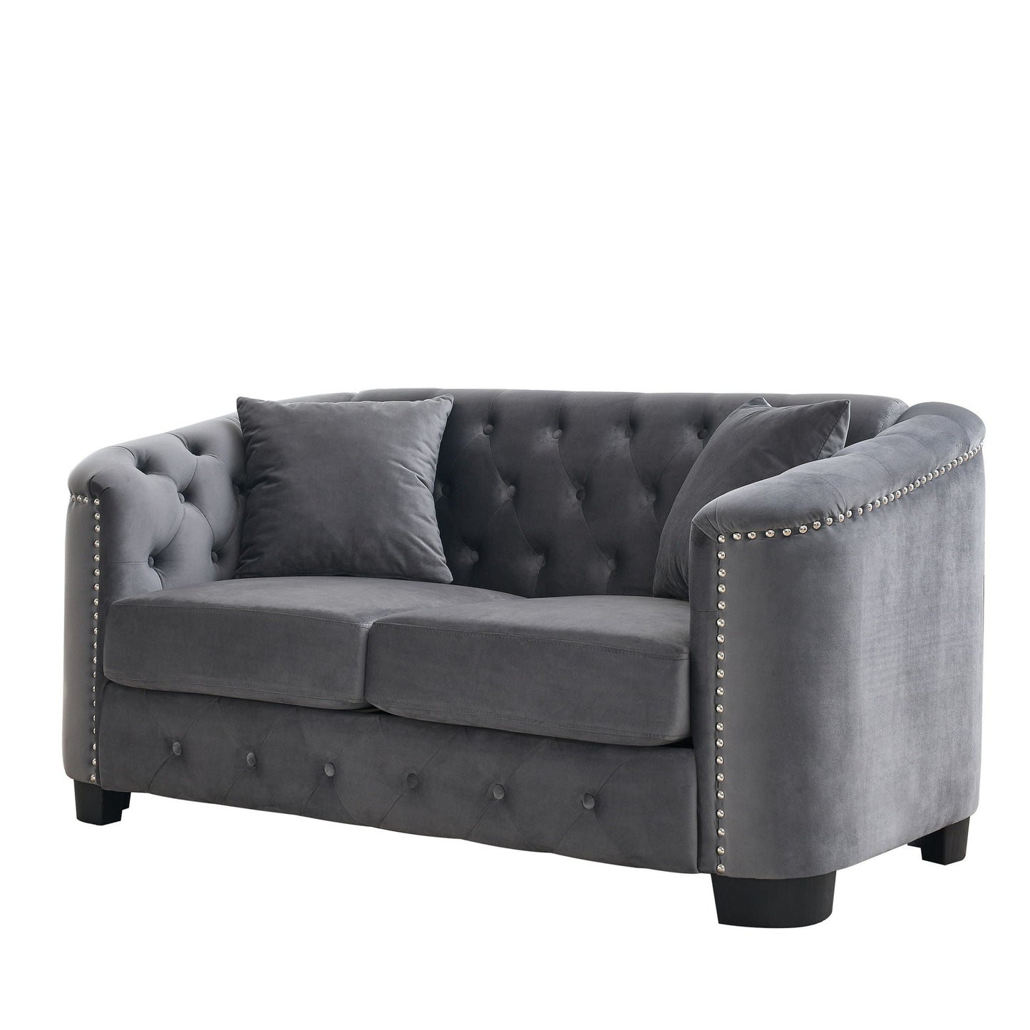 Modern Chesterfield sofa with tufted backrest, gray fabric, stationary by HouseOfZazla on Tampa Home & Garden Store