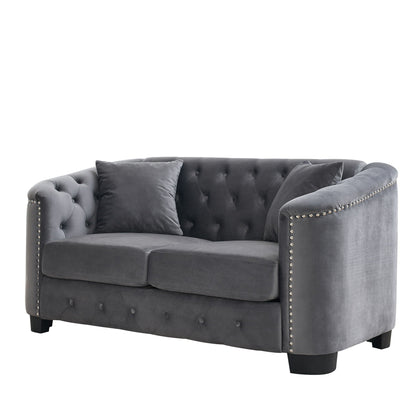 Modern Chesterfield sofa with tufted backrest, gray fabric, stationary by HouseOfZazla on Tampa Home & Garden Store
