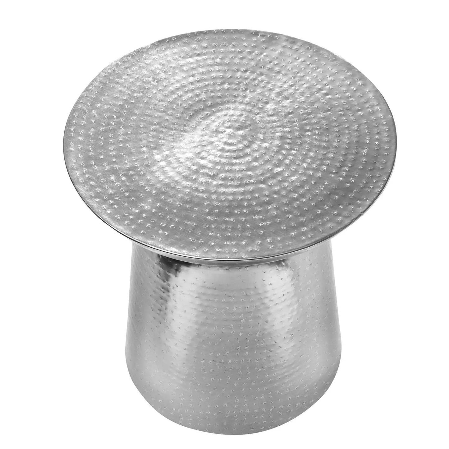 Drum accent side table with hammered silver texture and tapered pedestal Unique Piece Furniture on Tampa Home & Garden Store