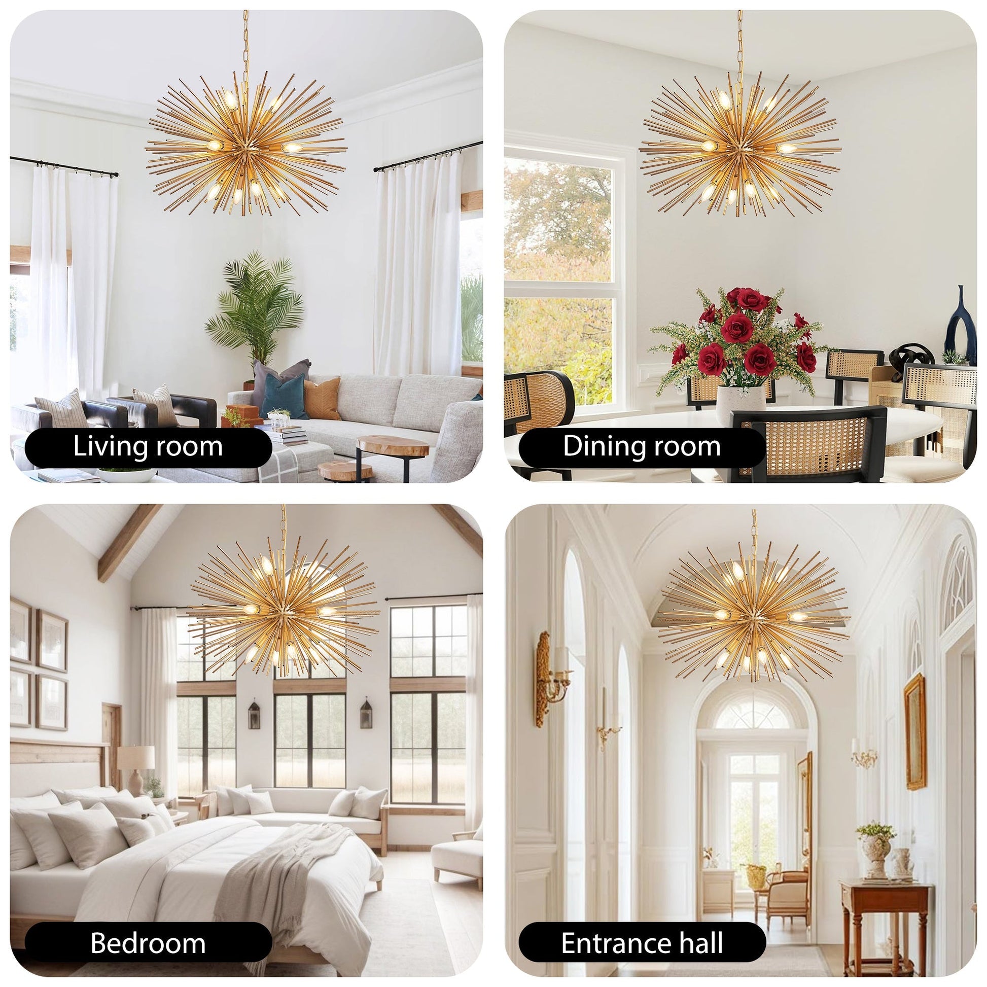 29in goldtone mid-century 12-light starburst chandelier HouseOfZazla in living rooms 4 shown on Tampa Home & Garden Store