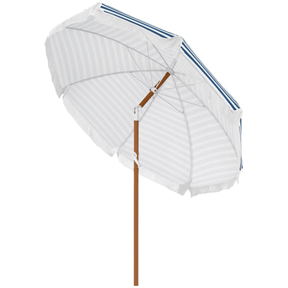 Outsunny 7x7 ft umbrella with tilt and vent, white-blue striped canopy, wooden pole on Tampa Home & Garden Store