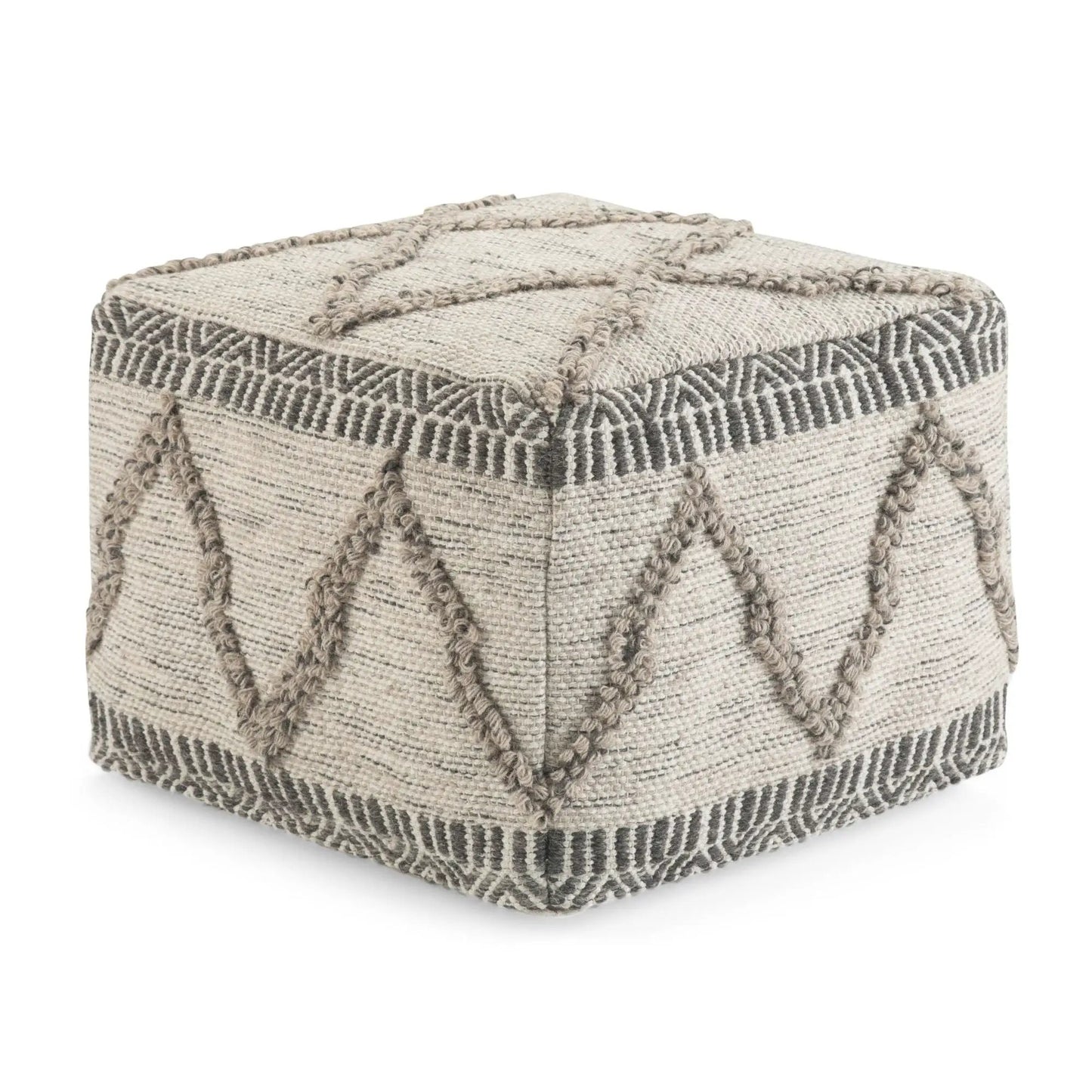 Upholstered Square Pouf Sweeney beige woven fabric rope-trim edges Unique Piece Furniture on Tampa Home & Garden Store