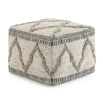 Upholstered Square Pouf Sweeney beige woven fabric rope-trim edges Unique Piece Furniture on Tampa Home & Garden Store