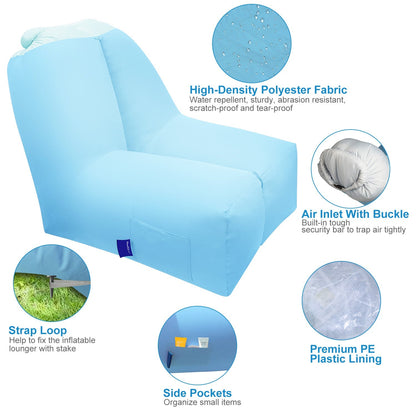GemGear inflatable lounger air sofa chair in light blue with portable organizing bag on Tampa Home & Garden Store