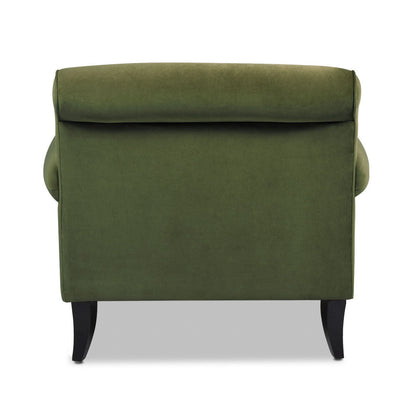 Accent Arm Chair olive green upholstery with curved black wooden legs on Tampa Home & Garden Store
