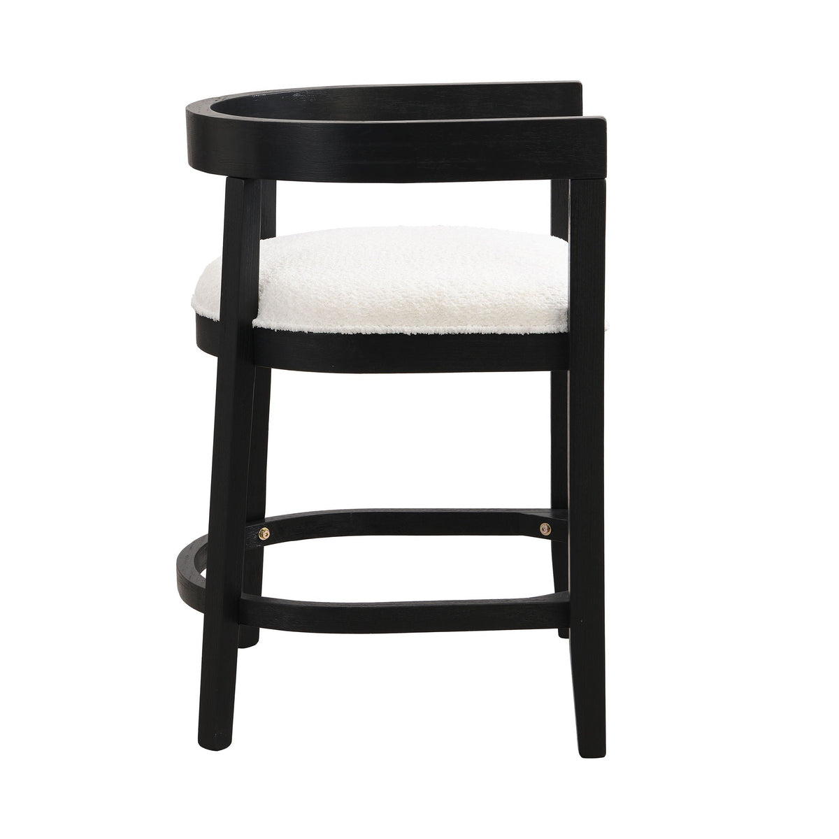 Black rubberwood counter stool with curved ring back and white upholstered seat on Tampa Home & Garden Store