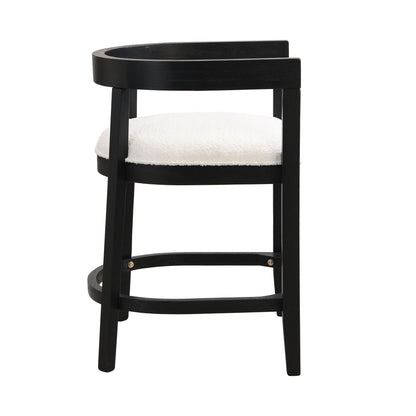 Black rubberwood counter stool with curved ring back and white upholstered seat on Tampa Home & Garden Store