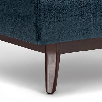 Owen Upholstered Rectangular Storage Ottoman in blue velvet with dark brown tapered legs on Tampa Home & Garden Store