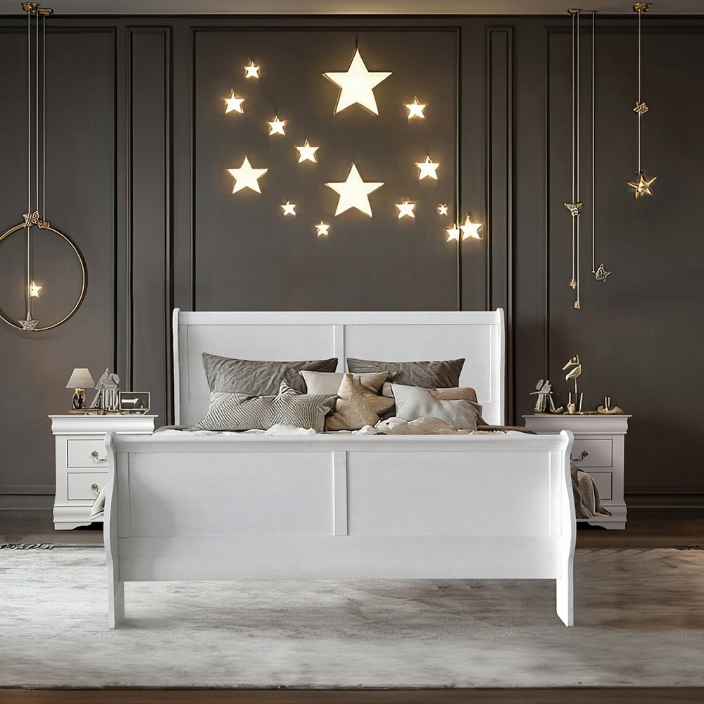 Louis Philippe III White Finish Queen Bed with paneled upholstered headboard by HouseOfZazla on Tampa Home & Garden Store