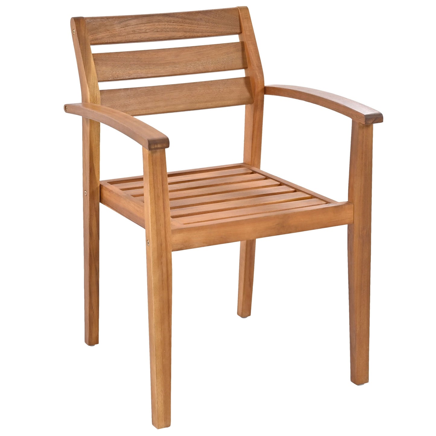 GO Outdoor Wood Dining Chair with slatted seat and back, curved armrests in natural wood on Tampa Home & Garden Store
