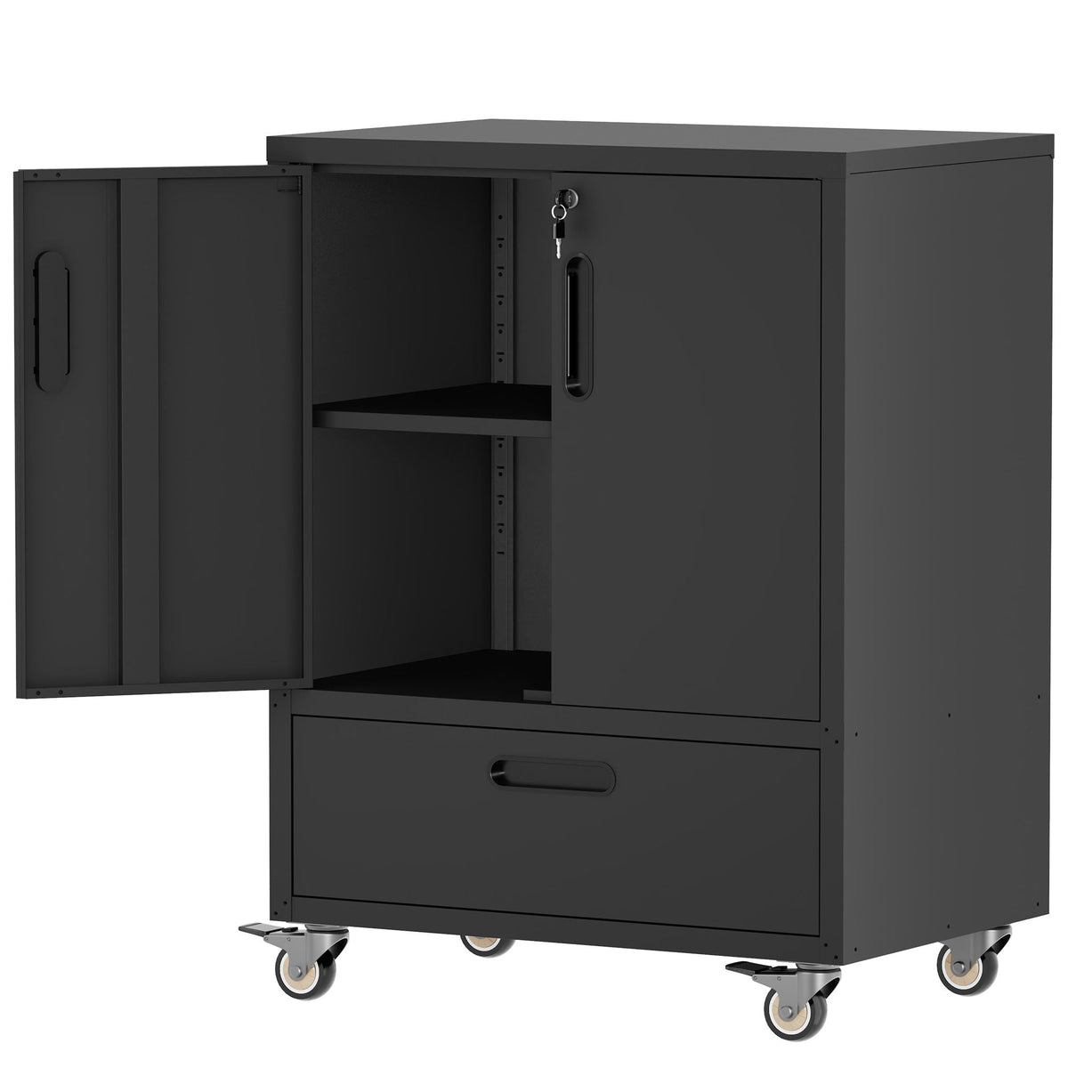Mobile tool cart with lockable casters in black, heavy-duty storage cabinet by HouseOfZazla on Tampa Home & Garden Store