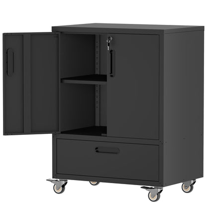 Mobile tool cart with lockable casters in black, heavy-duty storage cabinet by HouseOfZazla on Tampa Home & Garden Store