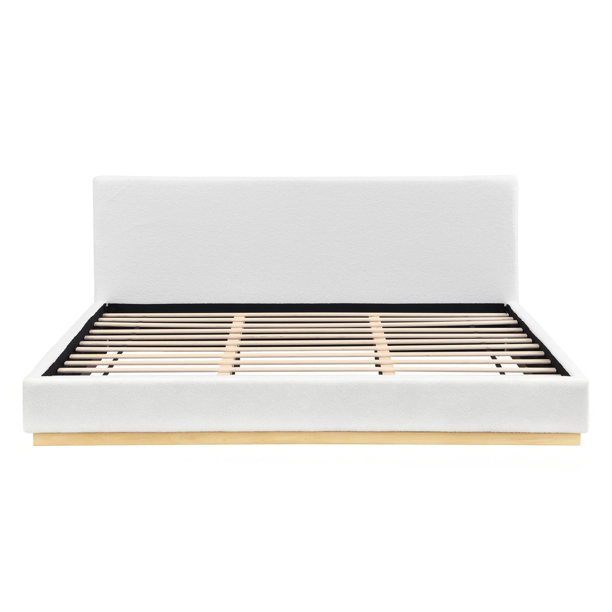 Elegant Upholstered Bed white fabric headboard platform bed with wood slat base HouseOfZazla on Tampa Home & Garden Store