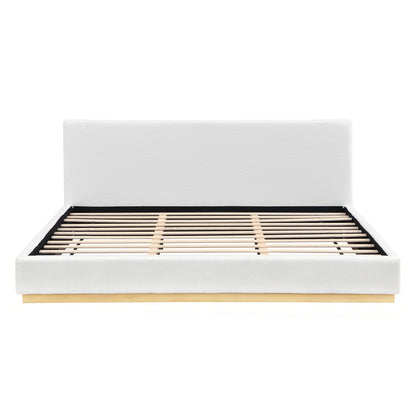 Elegant Upholstered Bed white fabric headboard platform bed with wood slat base HouseOfZazla on Tampa Home & Garden Store
