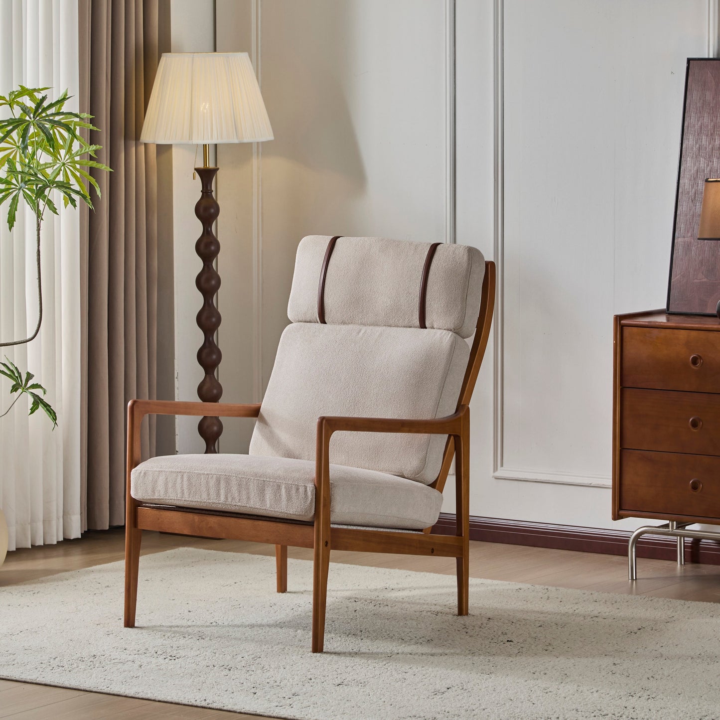 Mid Century Modern Accent Armchair set of 2 in beige fabric with wood frames by HouseOfZazla on Tampa Home & Garden Store