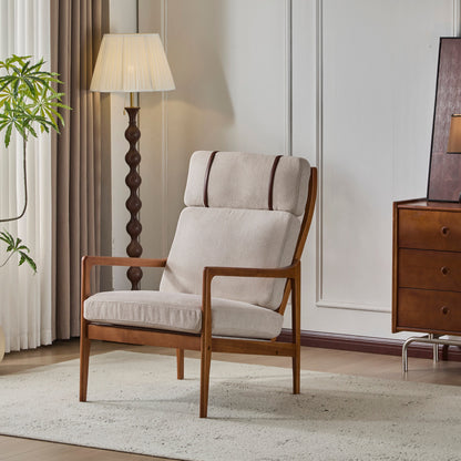 Mid Century Modern Accent Armchair set of 2 in beige fabric with wood frames by HouseOfZazla on Tampa Home & Garden Store