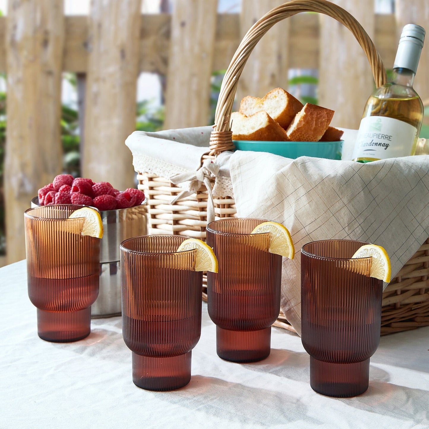 Eze Acrylic Ribbed Highball Glasses Set of Four