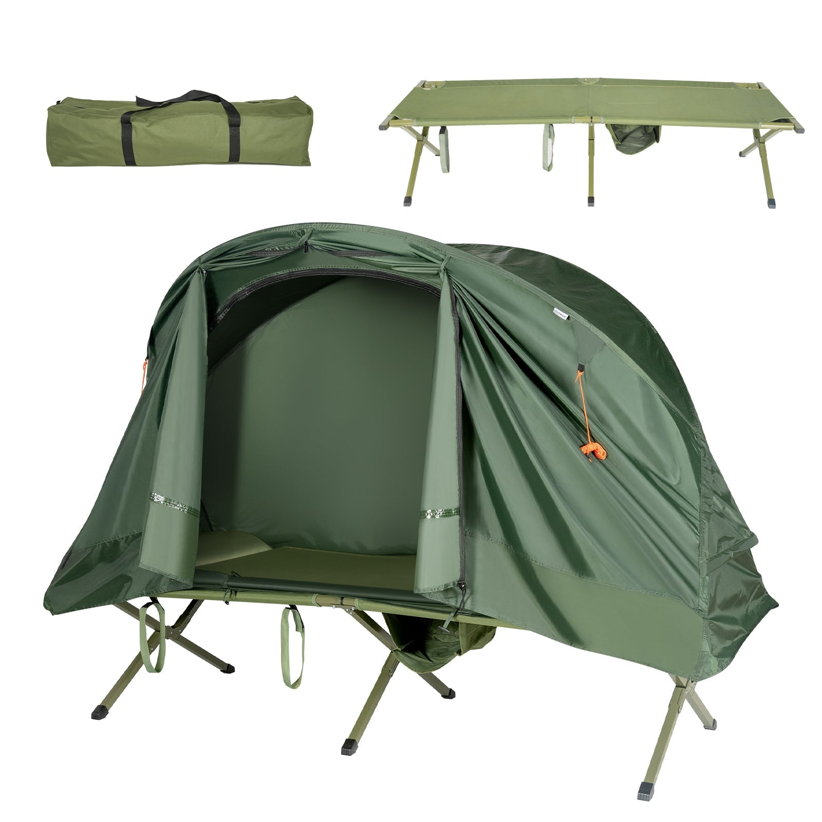Cot Elevated Compact Tent Set with External Cover in green by GemGear, elevated camping cot on Tampa Home & Garden Store
