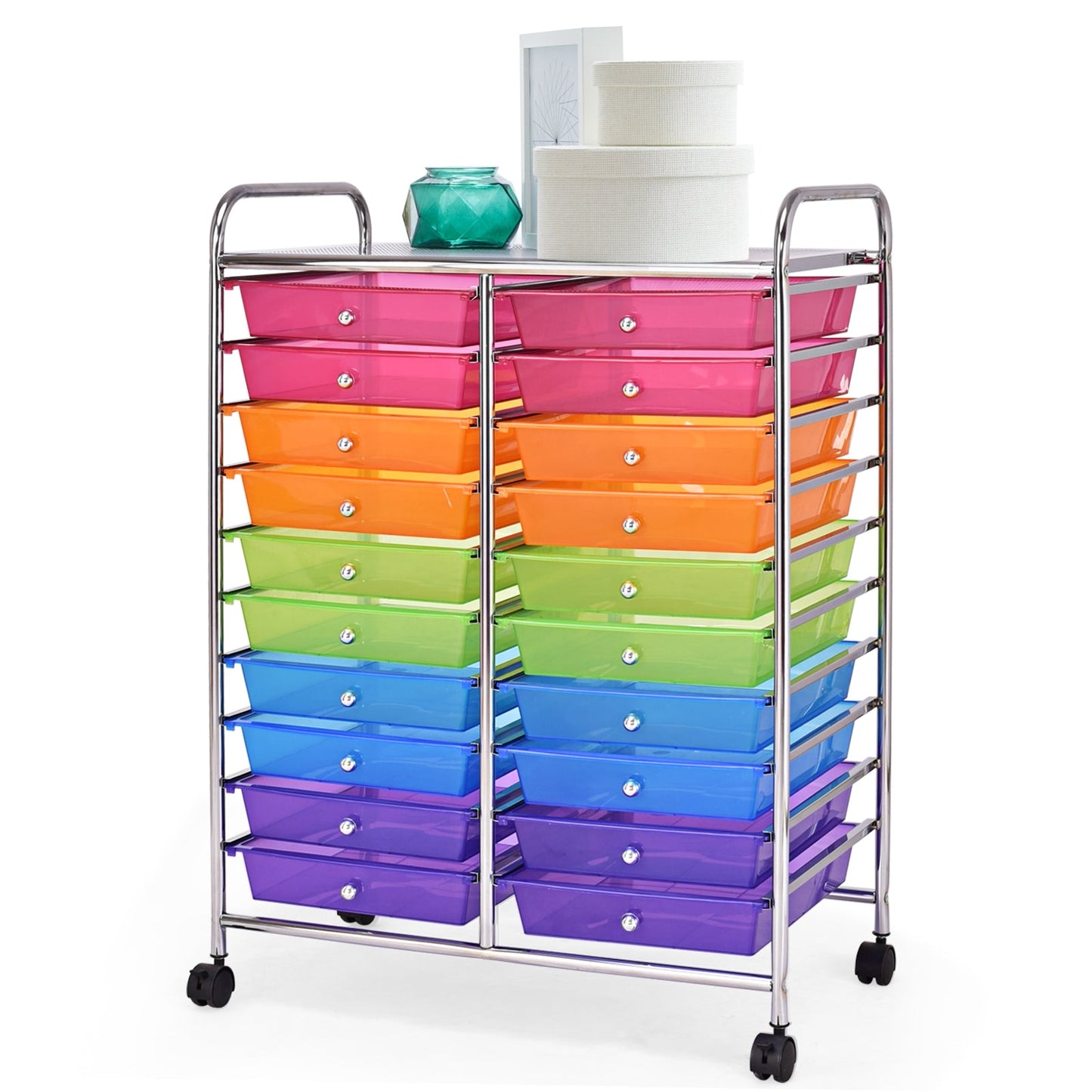 Carrito con ruedas de 20 cajones para almacenamiento y organización de estudio - Multicolor